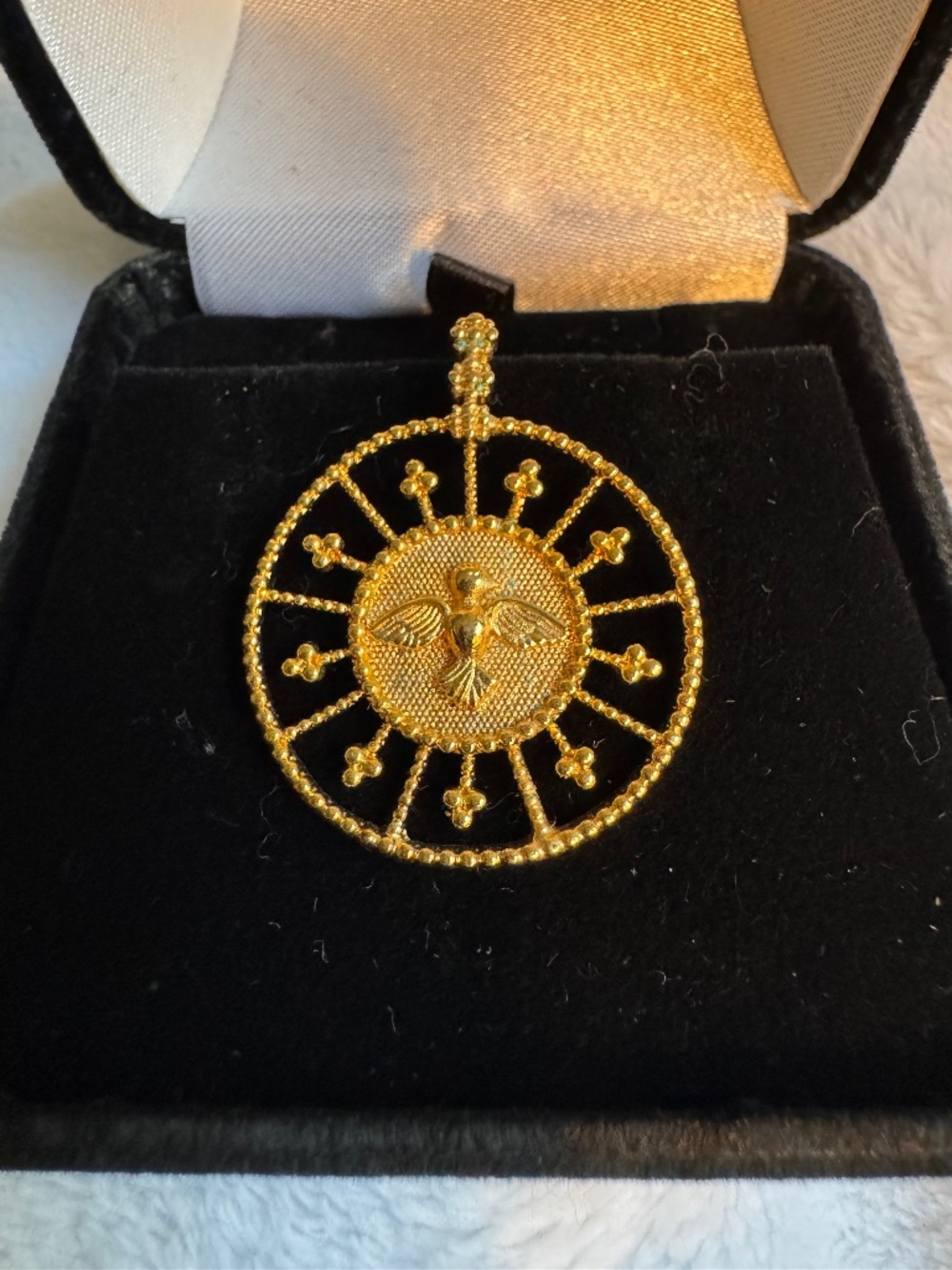 Gold Sun Pendant With Dove